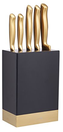 MasterClass Messerset mit Block, 5-teilig, messingfarbener Edelstahl, 15,5 x 9,5 x 22 cm ( 6,1 x 3,7 x 8,7'' ), messing/schwarz