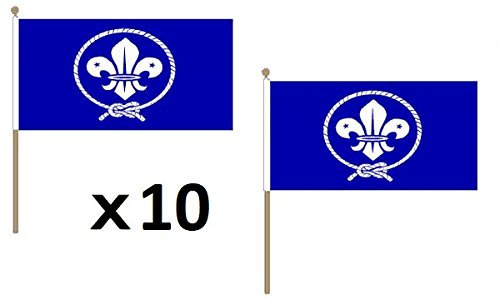 AZ FLAG - Stockflagge Pfadfinder Blau - 45x30 cm Mit Holzmast - 10 Stück Pfadfinderbewegung Stockfahne 30 x 45 cm - Flaggen