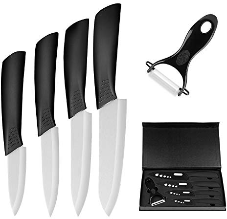 Ballery keramikmesser, Keramikmesser Set mit Schutzhülle, Küchenmesser Set mit 4-teilig Messer und 1 Sparschäler, Kochmesser Sets für Fleisch, Obst, Gemüse