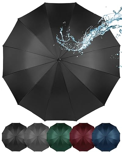 ADRIANO PORCARO Ombrello Resistente al Vento 120cm Ø I Grande XXL con Bordatura Riflettente I Con 12 Stecche I Include Custodia - Per Uomo e Donna I Nero