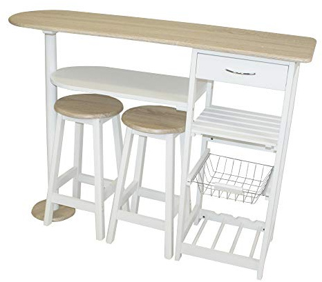 PEGANE Ensemble Table-Bar et 2 tabourets Coloris Blanc/Imitation Chene grisé