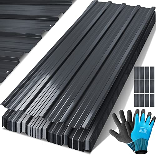 KESSER® 12x Profilblech Trapezblech 129cm x 45cm = 7 m² - Dachblech für Gerätehaus, Dachplatten Verzinkter Stahl 0,25mm, inkl. 100 Schrauben + Unterlegscheiben & Montagehandschuhe, Anthrazit