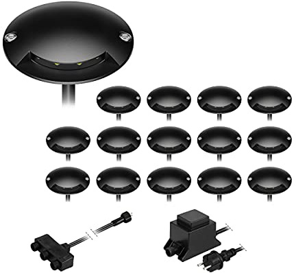 ledscom.de LED Boden-Aufbauleuchte BUNDA, 1-flammig, extra-flach, für außen, Aluminium, schwarz, rund, 7cm Ø, warmweiß, 15er Set