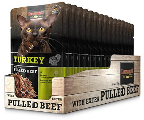 Leonardo Sachets [16 x 70 g Dinde avec Extra de bœuf ] Pulled Beef | Aliment Humide sans céréales pour Chats | Aliment Complet pour Chats