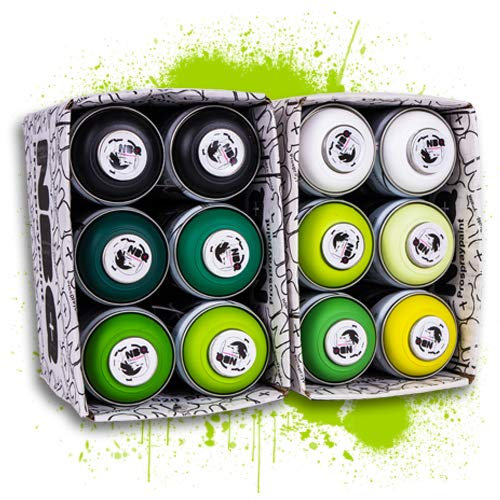 NBQ Packs Spray Paint Matte Finish Street Art Reparación Decoración DYV Graffiti baja presión (24, verde, negro, blanco)