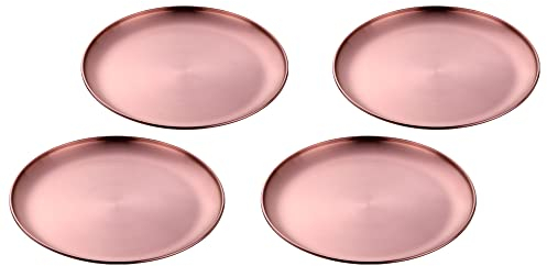 Ensemble de 4 Assiette à dîner, Acier Inoxydable Titane plaqué Assiettes à dessert, Assiette de Service Ronde/Assiette Menu/Accessoires de Table en Or Rose de 23 cm, Lavable au Lave-Vaisselle