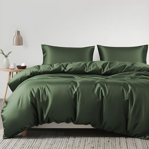 LINENWALAS Bettwäsche-Set aus 100 % Bio-Eukalyptus-Tencel, 3-teilig, mit Reißverschluss und Eckbändern, weichste kühlende Luxus-Bettwäsche, perfekt für Haar und Haut (King/Avocadogrün)