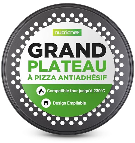 NutriChef Nonstick Pizza Tray for Oven, 32cm Round Pan Carbon Steel Baking Trays with Holes, Dishwasher Safe Bakeware Sheet - Gray