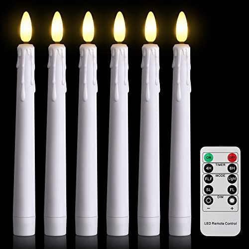 FREEPOWER 6er Set Weiß LED Stabkerzen Flackern mit Fernbedienung und Timer | Flammenlose Kerzen Batteriebetrieben, Warmweiß, Dimmbar, Weihnachten Deko, Kunststoff, Ø2 x 21cm