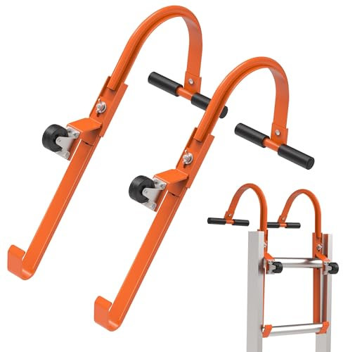 Leiter-Dachhaken, 2 Stück mit Rad, robuste Stahlleiter, Stabilisator, Radgummi-Griff, T-Stange zur Vermeidung von Schäden, um auf steiles Dach zugreifen, kann 227 kg tragen (1)