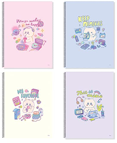 MELLOMENT Purrfectly Lovely, Juego de 4 cuadernos coreanos estéticos, 7.48 x 10.23 pulgadas, 40 hojas, juego de cuadernos en espiral forrados, adorables diseños de gatos para diario, lácteos, escuela