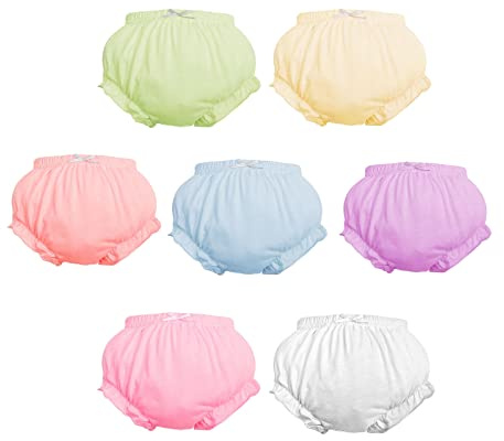 Höschen Packung mit 7 Baby Unterwäsche Kleinkinder Windelhosen Unterwäsch, Komfort Elegant Uni-Farbe mit Prinzessin Rüschen Unterhose Unterwäsche für Baby Mädchen