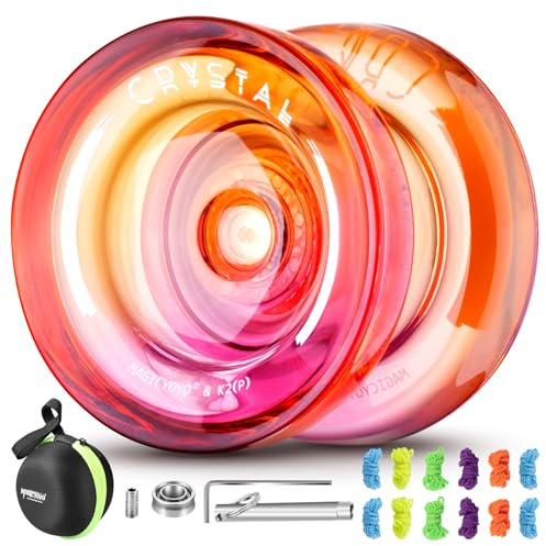 MAGICYOYO Dual Purpose Yoyo for Kids - Perfect for Beginners and Advanced Players, Extra Replacement Unresponsive Yoyo Bearing + 12 Yoyo Strings + Removal Tool+ Axle + Yo-Yo Bag (Crystal Pink Orange)