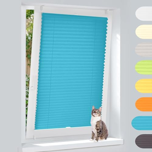 Plissee Klemmfix Ohne Bohren – Blau 50x120cm(BxH), Jalousie Lichtdurchlässig & Blickdicht, Sonnenschutz & Sichtschutz, Faltrollo Easyfix für Fenster & Tür