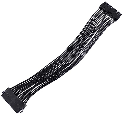Hemobllo Câble D’Extension pour Alimentation ATX 24p 30cm Noir | 18awg Cuivre Étamé, Gaine Pvc, Interface Mâle vers Femelle 20 4 pour Connexion Interne