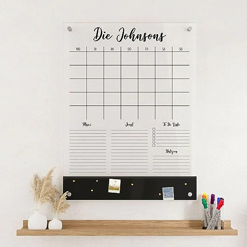 Wunsch Kalender - personalisierter Wandkalender - Hochkant 2-Namen Kalender mit Magnetboard - wiederverwendbarer Kalender aus Acrylglas - Familienplaner abwischbar - Hingucker für jeden Raum