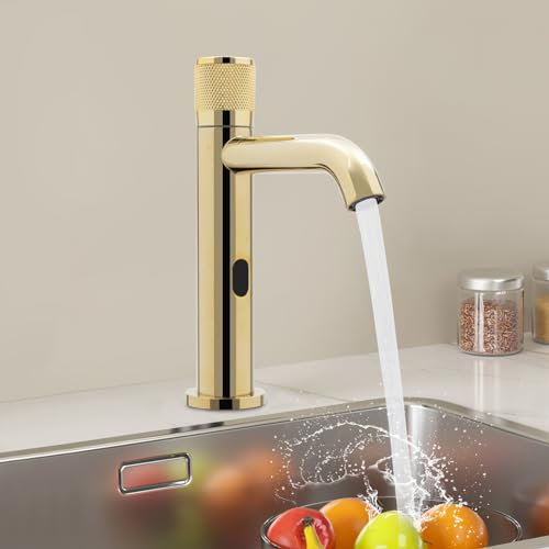 Rubinetto con sensore a infrarossi, miscelatore automatico a induzione con impugnatura antiscivolo per case, ristoranti, centri commerciali, scuole aziendali cucine (argento/oro/bianco) (oro)