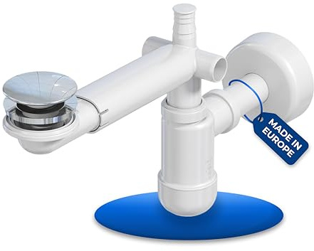 LAXARA Telescopic Siphon for Sink 1 1/4 Inch White Includes Pop-up Drain Fitting Valve Chrome - Space-saving Space Saver Siphon for Maximised Storage Space!