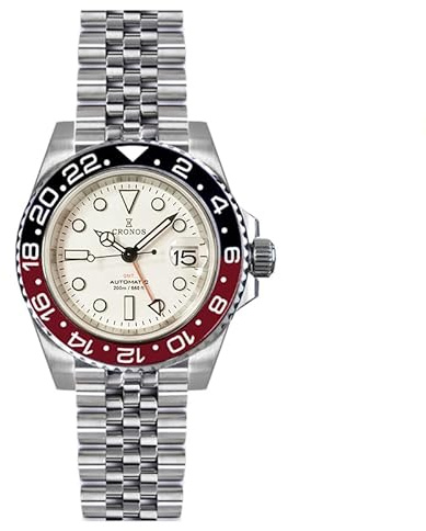 NIADI mode klassisk automatisk GMT herrklocka dubbelriktad infattning NH34 rostfritt stål armband mekaniska klänningsklockor, V 2, Klassisk