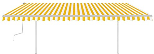 Toldo de terraza, toldo para balcón, jardín, brazo articulado, retráctil con LED, 5 x 3,5 m, amarillo y blanco, para terraza