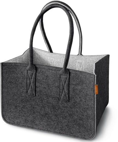 Miqio Borsa shopper di design in feltro, grande borsa per la spesa con manico e tasca interna, cestino per la spesa, borsa in feltro, cestino portaoggetti, grigio scuro/grigio chiaro, xl