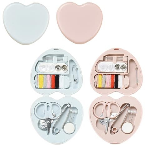 2 Stk Nähset für Unterwegs,Nähset,Mini-Sachenset,Mini-Nähset,NäHtrompete,Nähbox,NäHzubehör,Reise-Nähset,Box Niedlicher,Garnhalter für Essentials,Geeignet für Handnähmaschine(Blau Und Rosa)