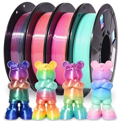 RAMBERY 4-Pack Silk Matte Rainbow PLA Filament 1.75mm, Multicolor Fast Color Change 3D Printer Filament, Toughness Upgraded, 1.75mm 200g x 4 Spools (1.76 lbs)