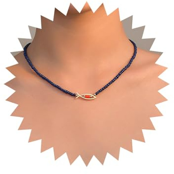 Aneneiceera Vintage Dunkelblaue Perlenhalskette Filigrane Fischanhänger Halskette Horizontale Fischkette Dunkelblaue Saatperlenkette Schmuck Für Frauen