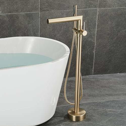 Badewanne Armatur Badewannenarmatur Wasserfall mit Dusche Gebürstetes Gold Freistehende Badewannenarmatur Dusche Einhebelmischer mit Dusche