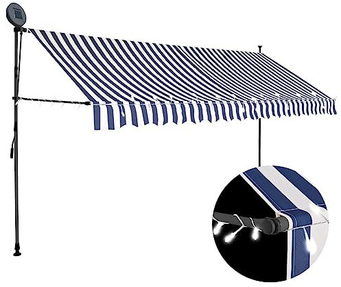 Home & Garden - Manuelle Markise mit LED 350 cm Blau und Weiß - Möbel Wahl