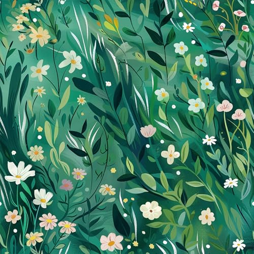 Papier peint autocollant motif fleurs et buissons, 44X300CM style anime, papier de contact autocollant, fond vert, film décoratif amovible pour meubles d'armoire