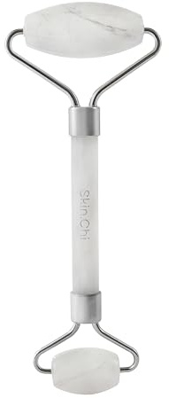 Skin Chi Jade Roller for Face & Under Eyes - White Jade Facial Massager Reduces Puffiness & Enhances Skin Care Absorption - Anti-Aging Facial Device - Natural Self-Care Gift for Women & Men
