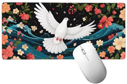 Mauspad XXL 900 x 300 x 3mm, Mausepad Blume Schreibtischunterlage Großes Taube Mauspad mit Vernähten Kanten, Wasserdicht und Rutschfest, Abwaschbar Gaming Mausepad für Gaming,Büro,Zuhause H-473