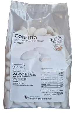 Confetti Mandorla Bianchi - Mandorle Siciliane Pizzuta d'Avola Pelate Ricoperte di Zucchero - Ideali per Matrimonio, Laurea, Comunione e Battesimo (500g)