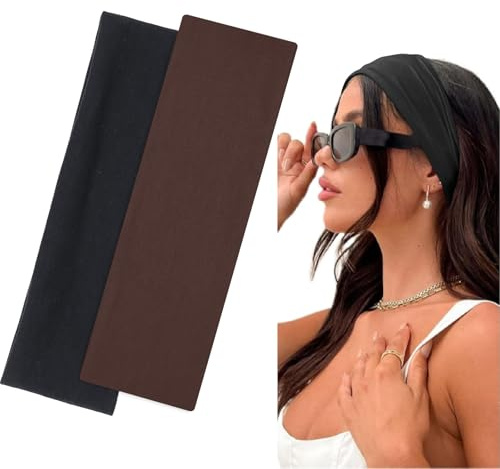 BELEVO Hårband, dam, sport, 7 cm, pannband, yoga, pannband, dam, halkfri, hårband, hårband för fitness, löpning, träning, gym (svart, brun)