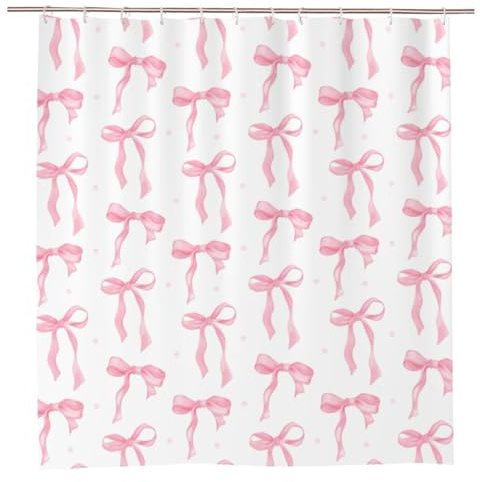 FloralGrace söt duschdraperi rosa rosett tyg duschdraperier för badrum moderna estetiska tyg duschdraperi set med krokar 180 x 180 centimeter, rosa rosett