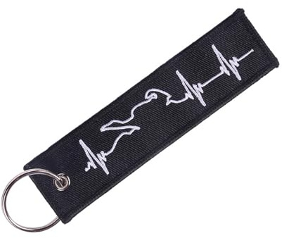 Oykrueats Schlüsselanhänger Motorrad,Herzschlag Bestickt Motorrad Schlüsselanhänger aus Stoff,Bestickt Heartbeats Schlüsselanhänger Stoff mit Schlüsselring,für Motorrad Quad ATV(130 x 28 mm,Schwarz)