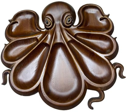 FLCPJGV Plateau de Charcuterie de Poulpe, Assiette en Bois, Plateau en Bois Forme Pieuvre, Plateau de Service en Bois avec Motif de Poulpe pour Cuisine, Charcuterie, Fromage, Viande, Fruits, B