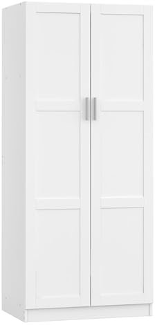 Panana 2 Door Wardrobe Double Wardrobe Closet with Storage Shelf & Hanging Rail Bedroom Furniture, 72 x 47 x 169cm, White (White)