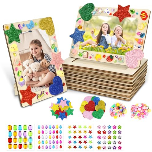 beanicus Holzbilderrahmen Bastelset, 10 Stück Bilderrahmen Bastelsets mit Glitzersteine, DIY Holzfarbe Geschenke Dekoration, Interessante Geburtstagsfeiertischdeko