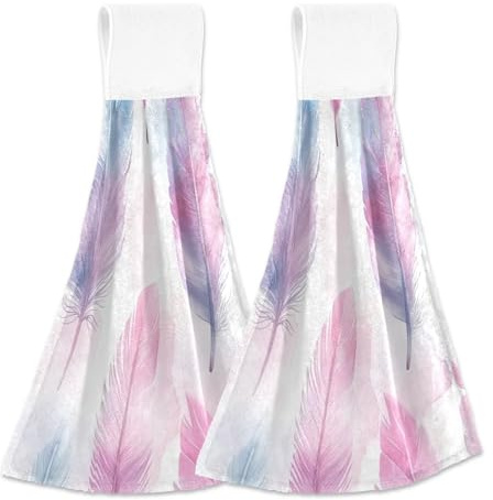 tplaotee Watercolor Feathers Pastel Colors Hand Towel with Button Loop 2 Pcs Childs washcloths White Dish Cloths
