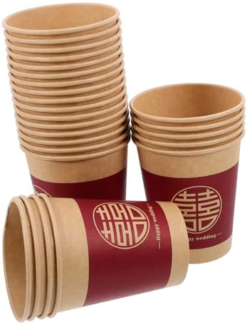 Alipis 50pcs Disposable Wedding Banquet Cups Red Paper Teacups for Party Celebration Single Use Festive Tableware Convenient for Water and Beverage Serving