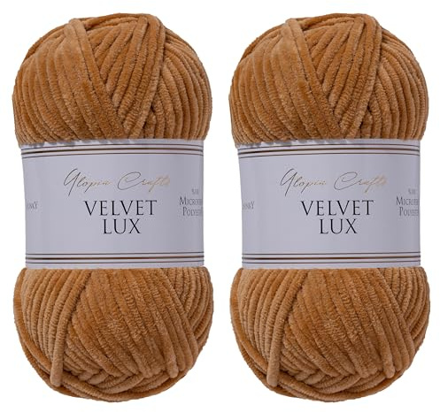 Utopia Crafts Velvet Lux Chenille supermjukt tjockt garn för stickning och virkning garn 2 x 100 g (varmbrun)