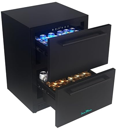 Iceblue 24 Inch Under Counter Drawer Fridge, Wine Fridge, Stainless Steel Freestanding Beverage Refrigerator, 34~50℉ Fast Cooling Wine Refrigerator for Home, Bar, Gift (Black)