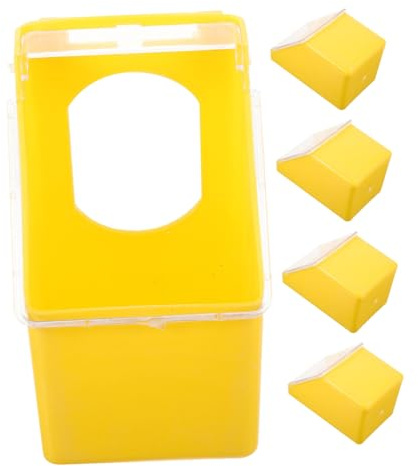 ibasenice 5 Pezzi Alimentatore Gabbia Pappagallo Giallo con Foro Singolo e Coperchio Trasparente Dispenser Acqua e Cibo Appeso per Piccioni Tortore Quaglie e Pollame