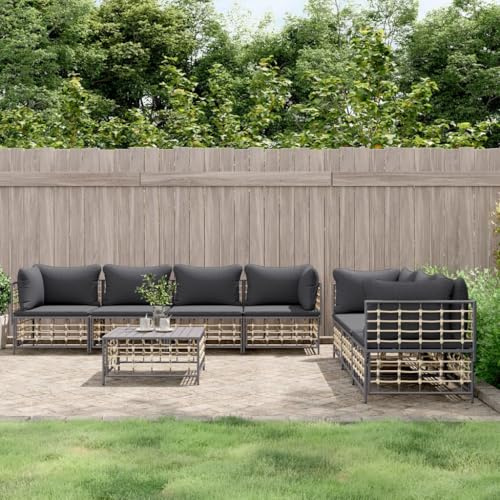 WEMYUFURN Garten-Lounge-Set aus wetterfestem Poly-Rattan mit Stahlrahmen und gepolsterten Kissen für Terrasse, Außenbereich und Balkon – Modulares Design mit robuster Tischplatte