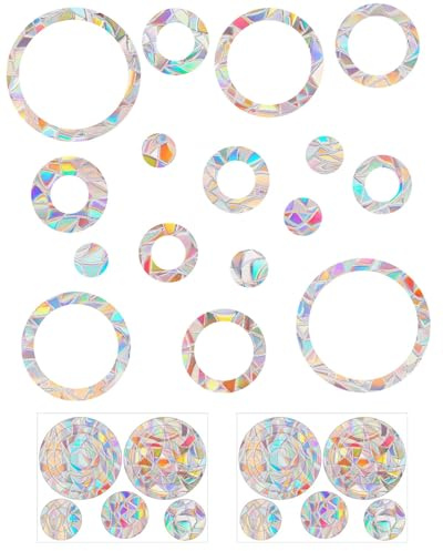 JUKOTA Pack of 32 Prism Window Stickers for Bird Strikes, Suncatcher Stickers, Halloween and Christmas Window Decorations, Round Prisms Window Stickers, PVC Window Stickers for Glass Panes Decoration