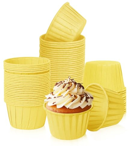 Cupcake Cases, 150PCS Foil Metallic Cupcake Paper Cups, Cake Muffin Liners, Greaseproof Cupcake Cake Cases for Baking Fairy Cakes for Christmas Birthday Wedding Party (Yellow)