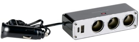 Dunlop Bil fördelningskontakt 12–24 V – 3 cigarettändaruttag – 2 USB-portar 3,1 A – laddare för telefon surfplatta instrumentkamera – adapter för bil och lastbil