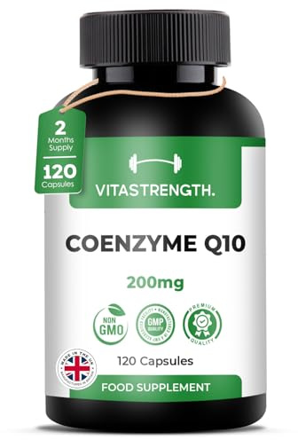 Vitastrength. CoQ10 Supplement 200mg | 120 Vegan Co Enzyme Capsules | 2 Months Supply | Ubiquinone Form | High Absorption CoQ10 Supplements | Made in Britain | Non-GMO & Magnesium Stearate Free